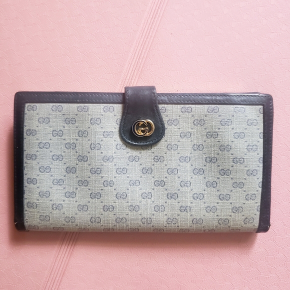 Gucci Handbags - Gucci Vintage Gray Dark Blue Micro GG Wallet Clutch